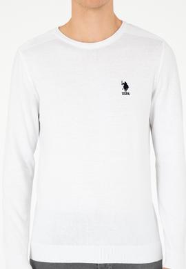 Erkek Slim Fit Bisiklet Yaka Beyaz Basic Kazak - 50288888018