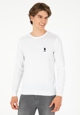 Erkek Slim Fit Bisiklet Yaka Beyaz Basic Kazak - 50288888018