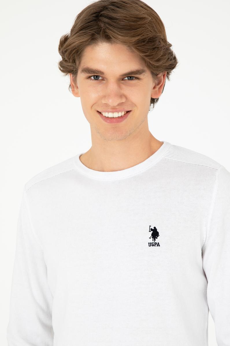 Erkek Slim Fit Bisiklet Yaka Beyaz Basic Kazak