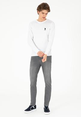 Erkek Slim Fit Bisiklet Yaka Beyaz Basic Kazak - 50288888018
