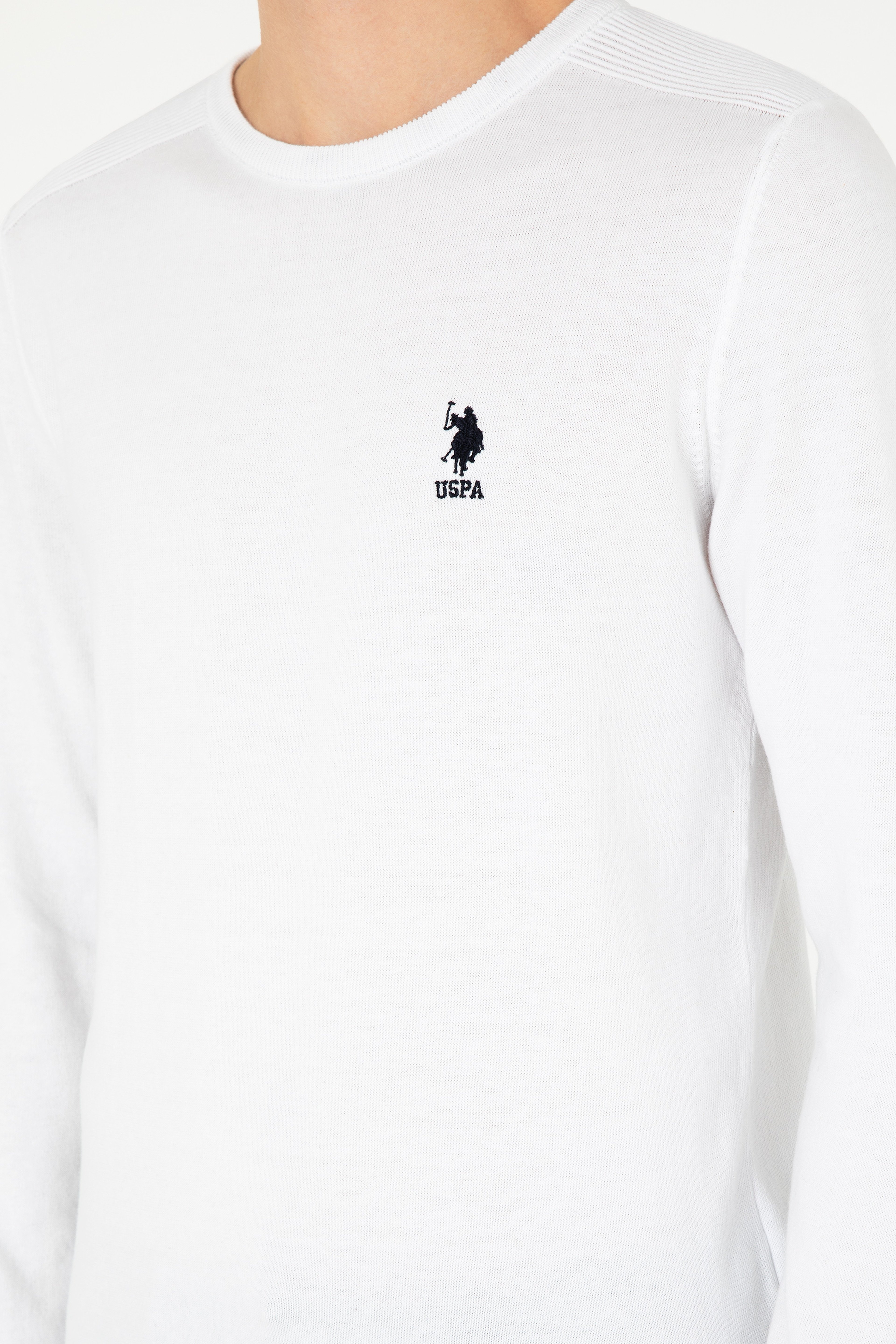 Erkek Slim Fit Bisiklet Yaka Beyaz Basic Kazak - Image 7