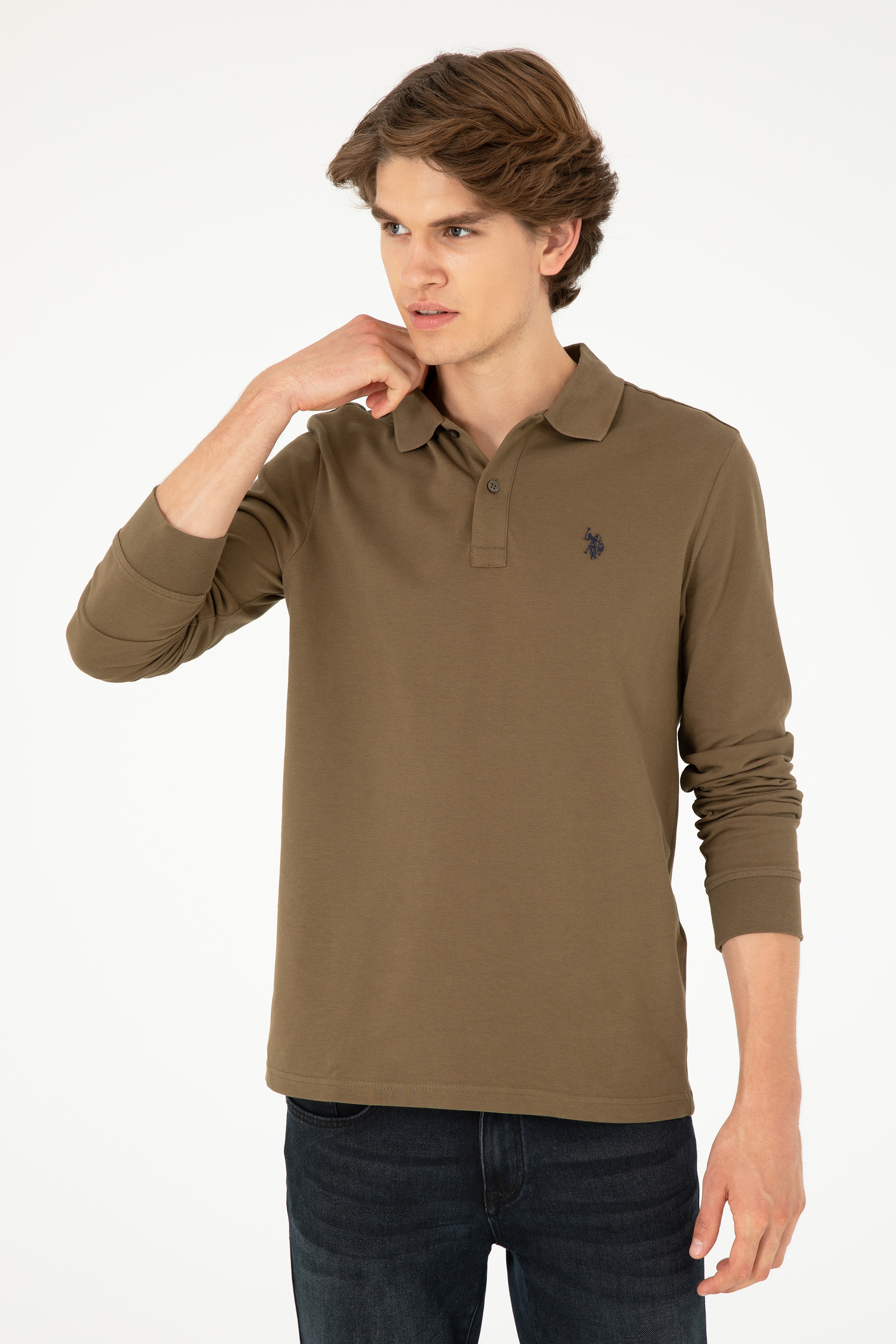 Erkek Haki Basic Sweatshirt - Image 3