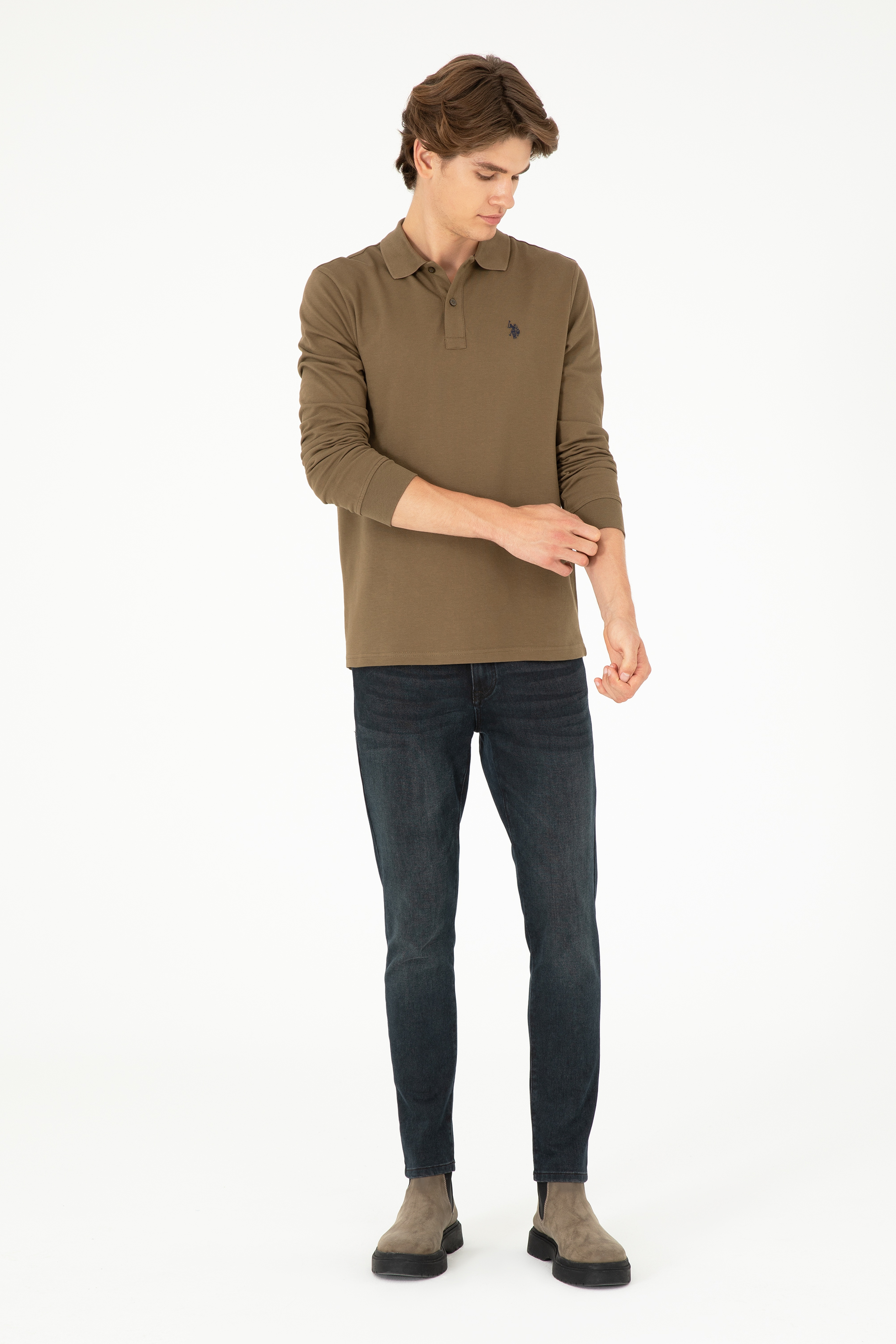Erkek Haki Basic Sweatshirt - Image 4