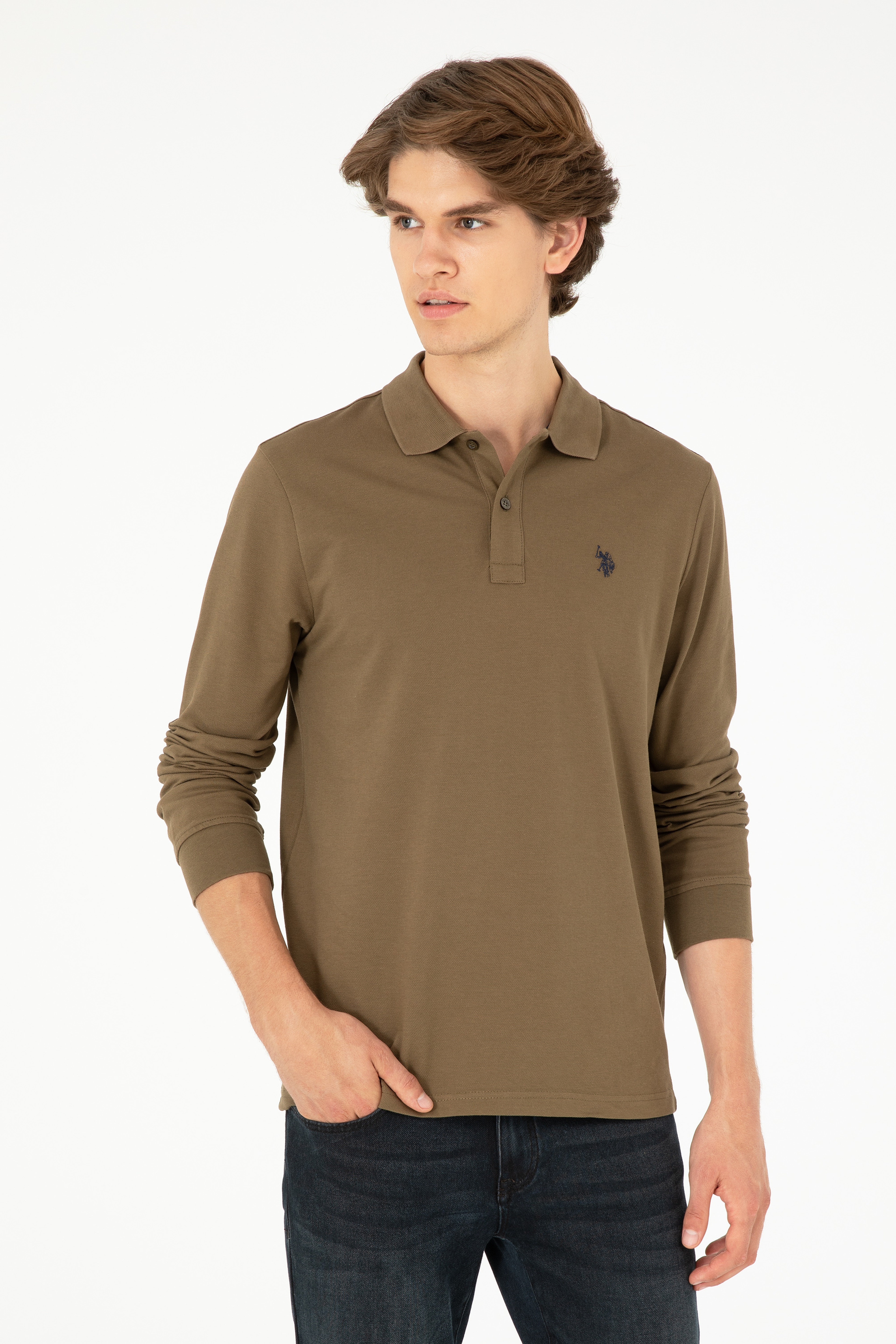 Erkek Haki Basic Sweatshirt - Image 1
