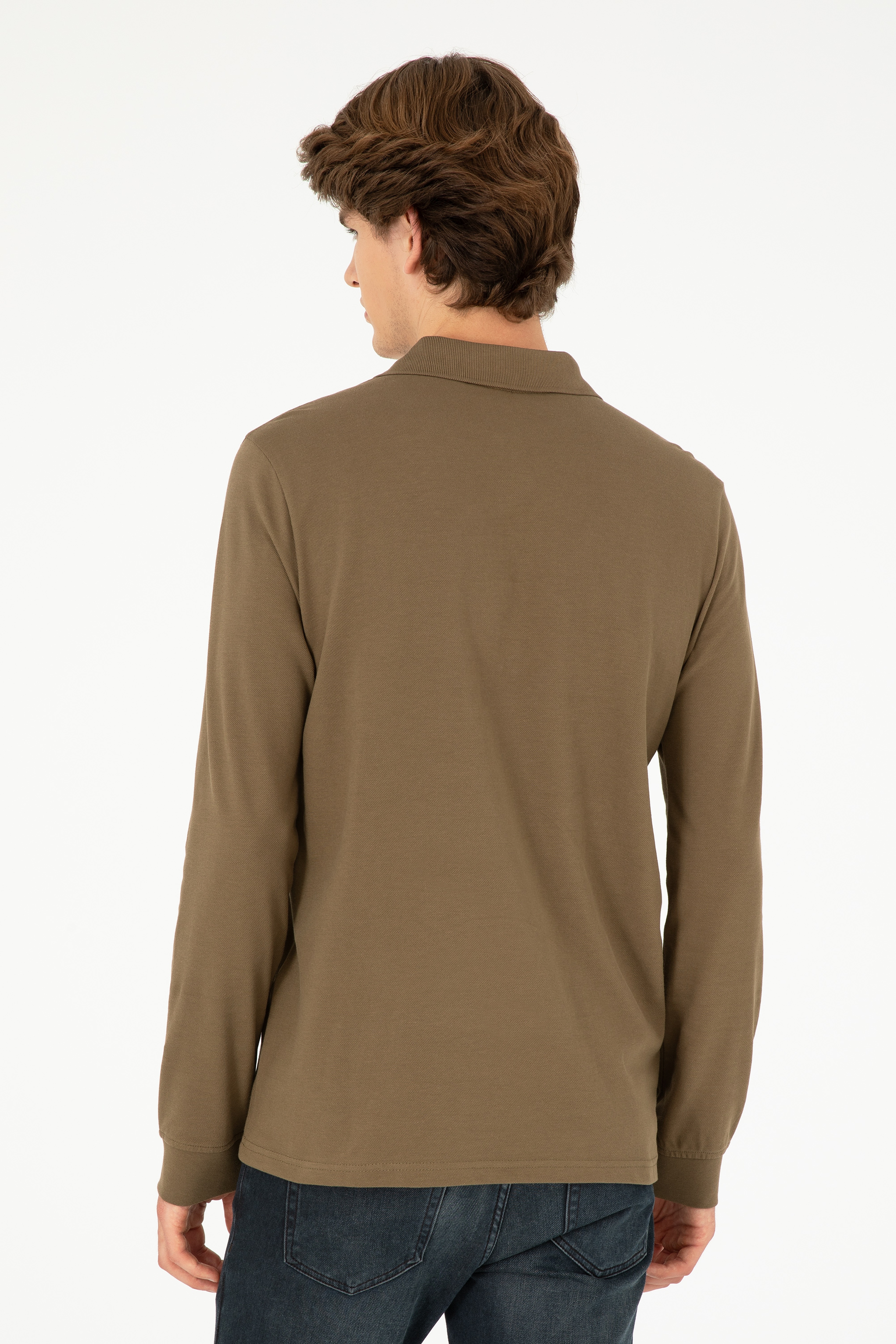 Erkek Haki Basic Sweatshirt - Image 5