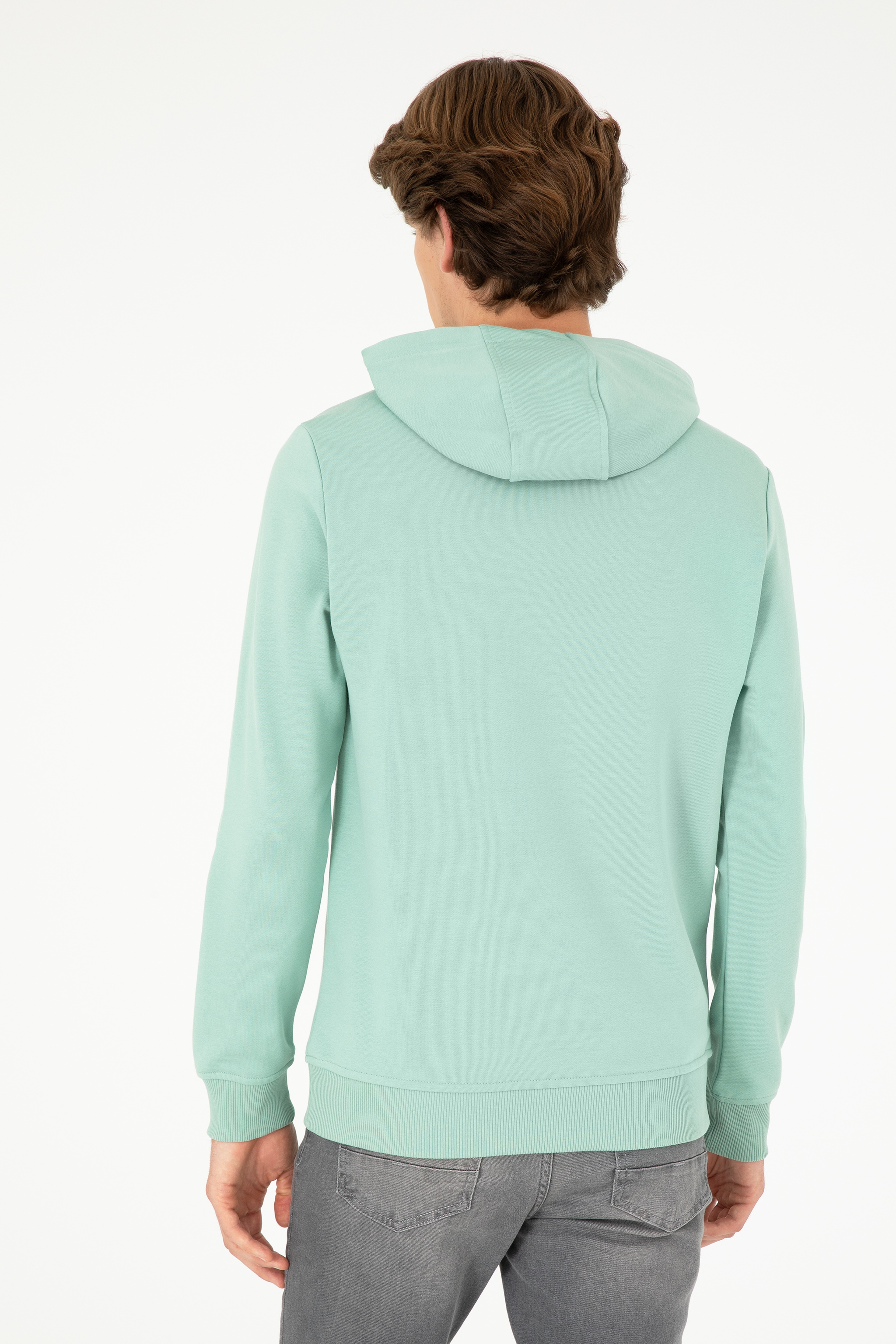 Erkek Su Yeşili Basic Sweatshirt