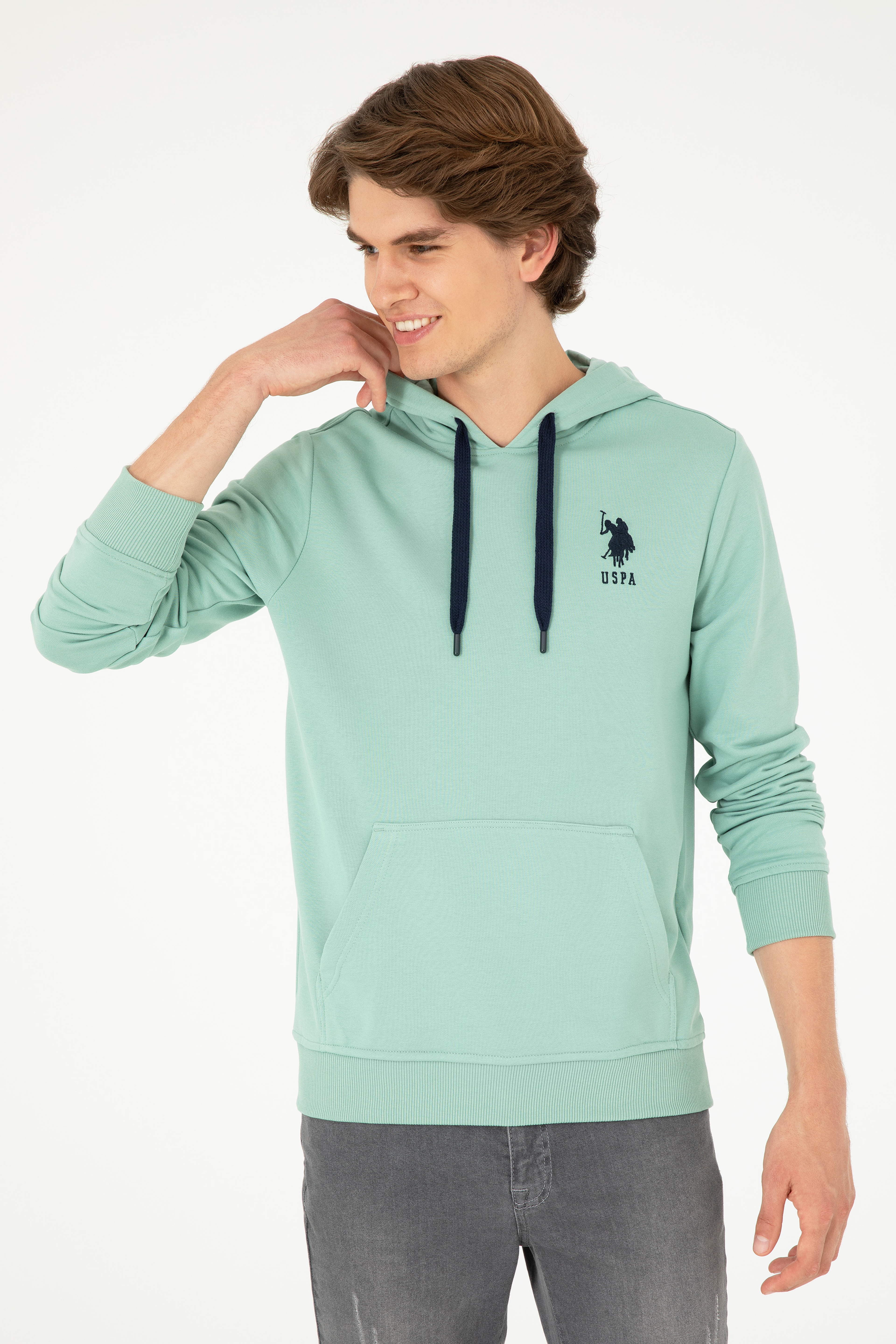 Erkek Su Yeşili Basic Sweatshirt - Image 1