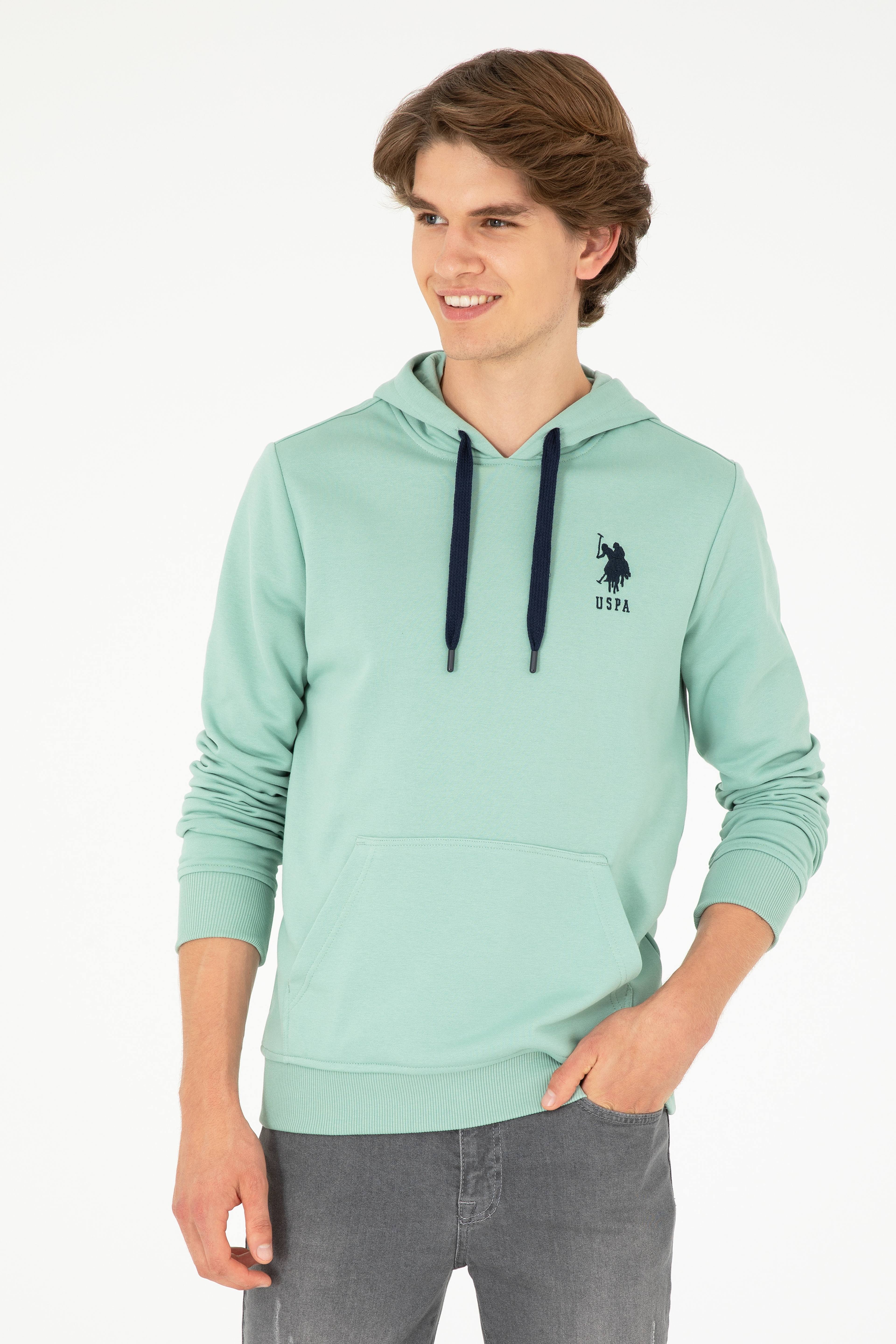 Erkek Su Yeşili Basic Sweatshirt - Image 3
