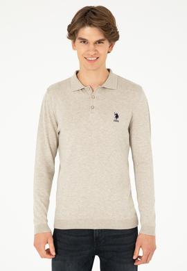 Erkek Slim Fit Polo Yaka Taş Melanj Basic Kazak - 50292434043