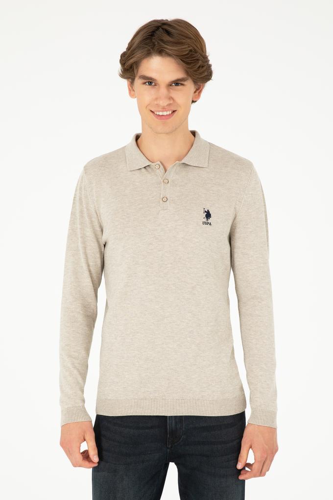 Erkek Slim Fit Polo Yaka Taş Melanj Basic Kazak