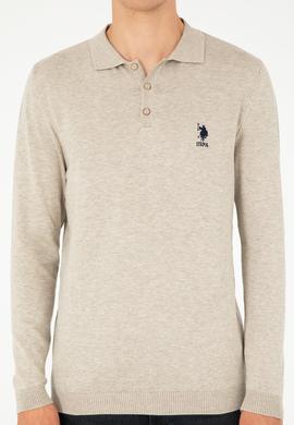 Erkek Slim Fit Polo Yaka Taş Melanj Basic Kazak - 50292434043