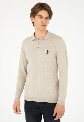 Erkek Slim Fit Polo Yaka Taş Melanj Basic Kazak - 50292434043