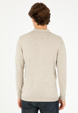 Erkek Slim Fit Polo Yaka Taş Melanj Basic Kazak - 50292434043