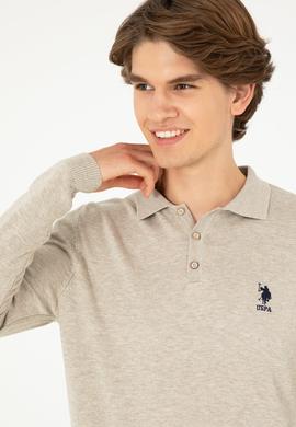 Erkek Slim Fit Polo Yaka Taş Melanj Basic Kazak - 50292434043