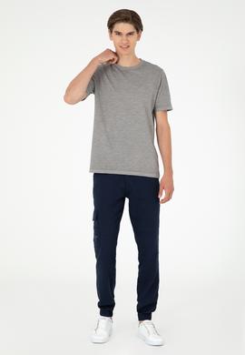 Erkek Regular Fit Bisiklet Yaka Koyu Gri Basic Tişört - 50279578118