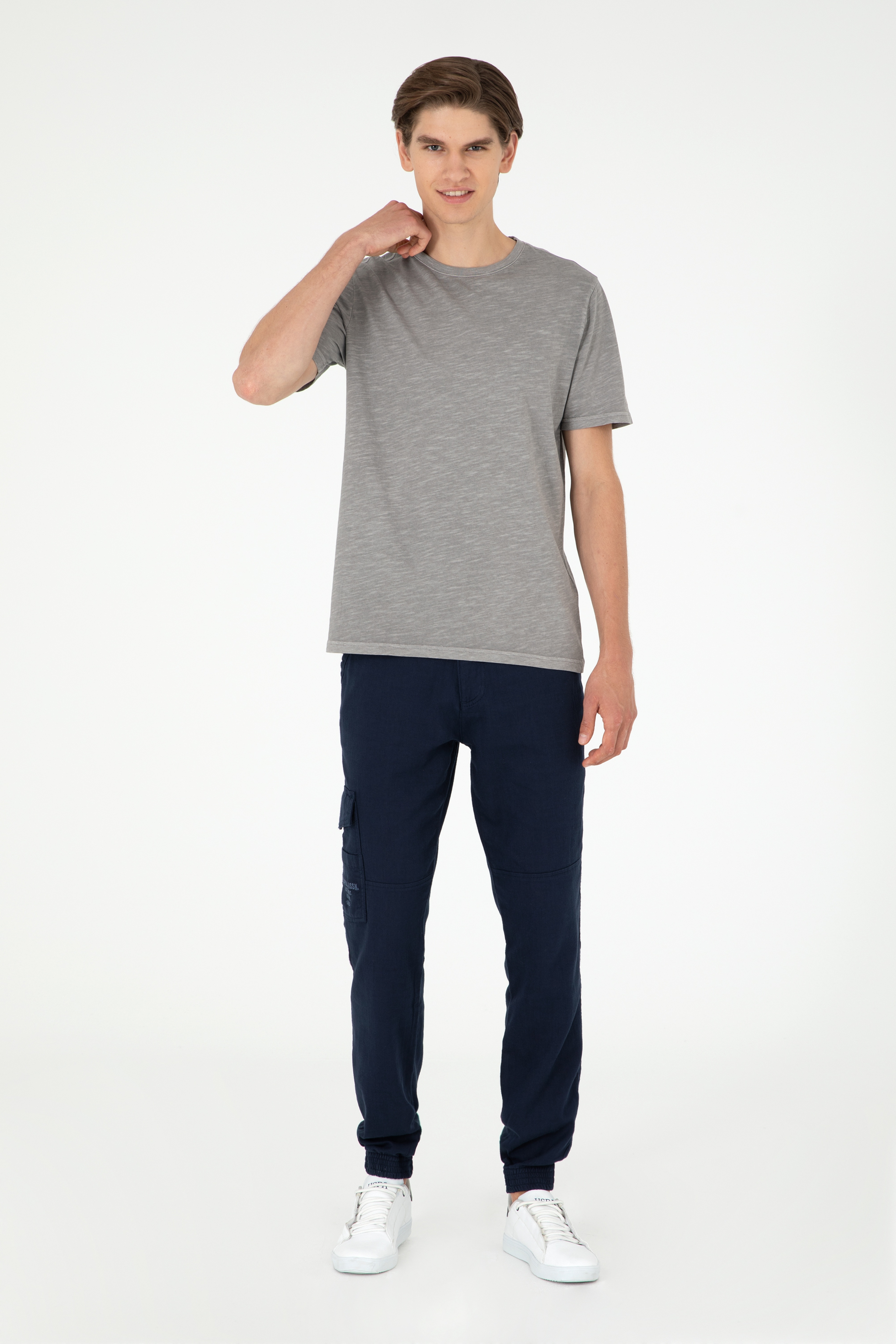 Erkek Regular Fit Bisiklet Yaka Koyu Gri Basic Tişört - Image 4