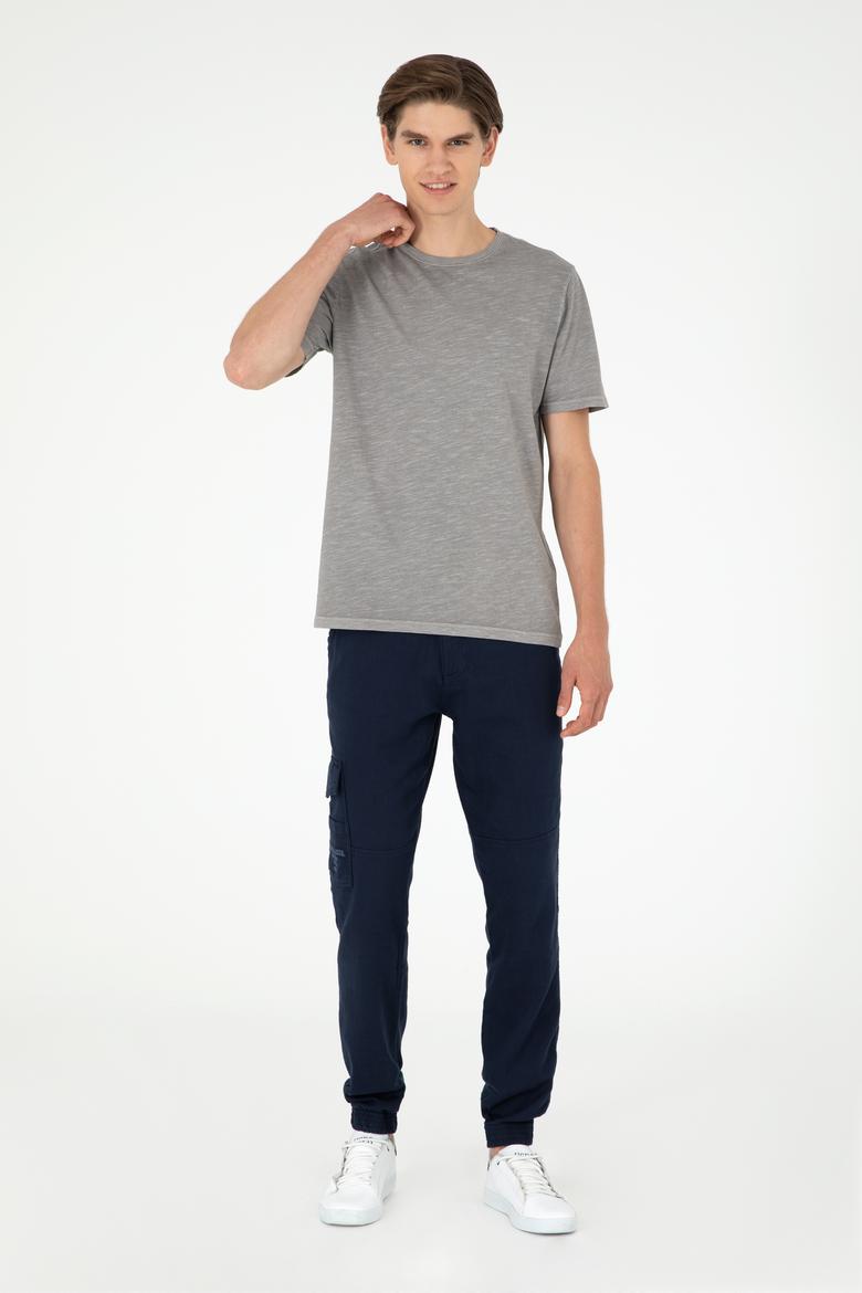 Erkek Regular Fit Bisiklet Yaka Koyu Gri Basic Tişört - 50279578118