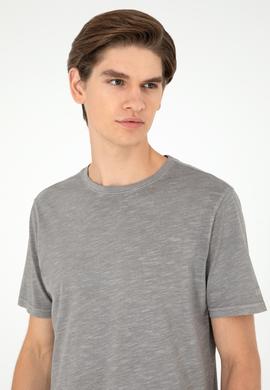 Erkek Regular Fit Bisiklet Yaka Koyu Gri Basic Tişört - 50279578118