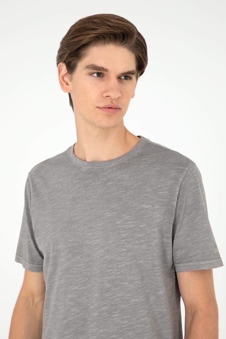 Erkek Regular Fit Bisiklet Yaka Koyu Gri Basic Tişört - 50279578118