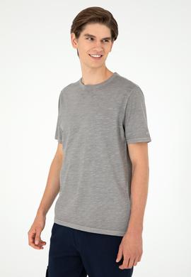 Erkek Regular Fit Bisiklet Yaka Koyu Gri Basic Tişört - 50279578118