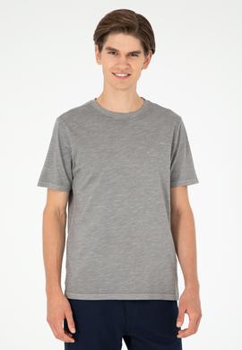 Erkek Regular Fit Bisiklet Yaka Koyu Gri Basic Tişört - 50279578118