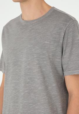 Erkek Regular Fit Bisiklet Yaka Koyu Gri Basic Tişört - 50279578118