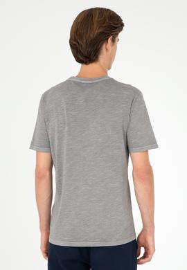 Erkek Regular Fit Bisiklet Yaka Koyu Gri Basic Tişört - 50279578118