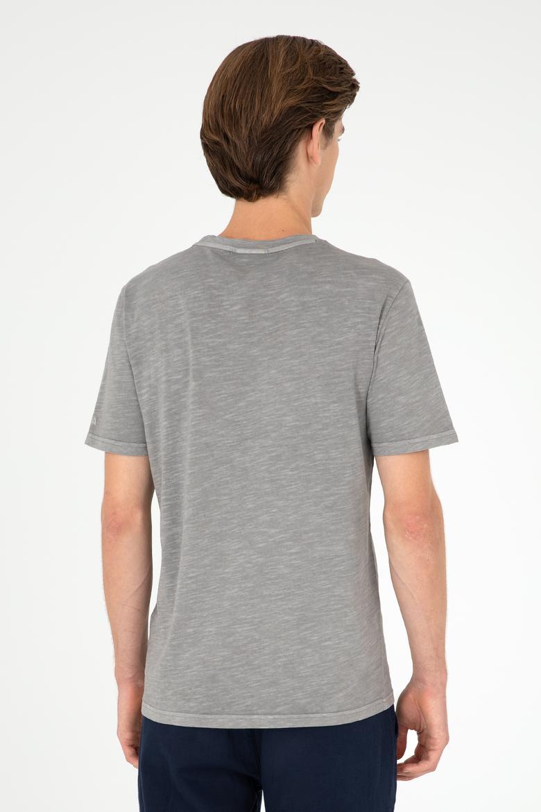 Erkek Regular Fit Bisiklet Yaka Koyu Gri Basic Tişört - 50279578118
