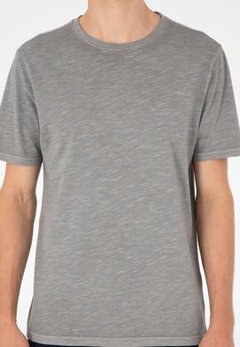 Erkek Regular Fit Bisiklet Yaka Koyu Gri Basic Tişört - 50279578118