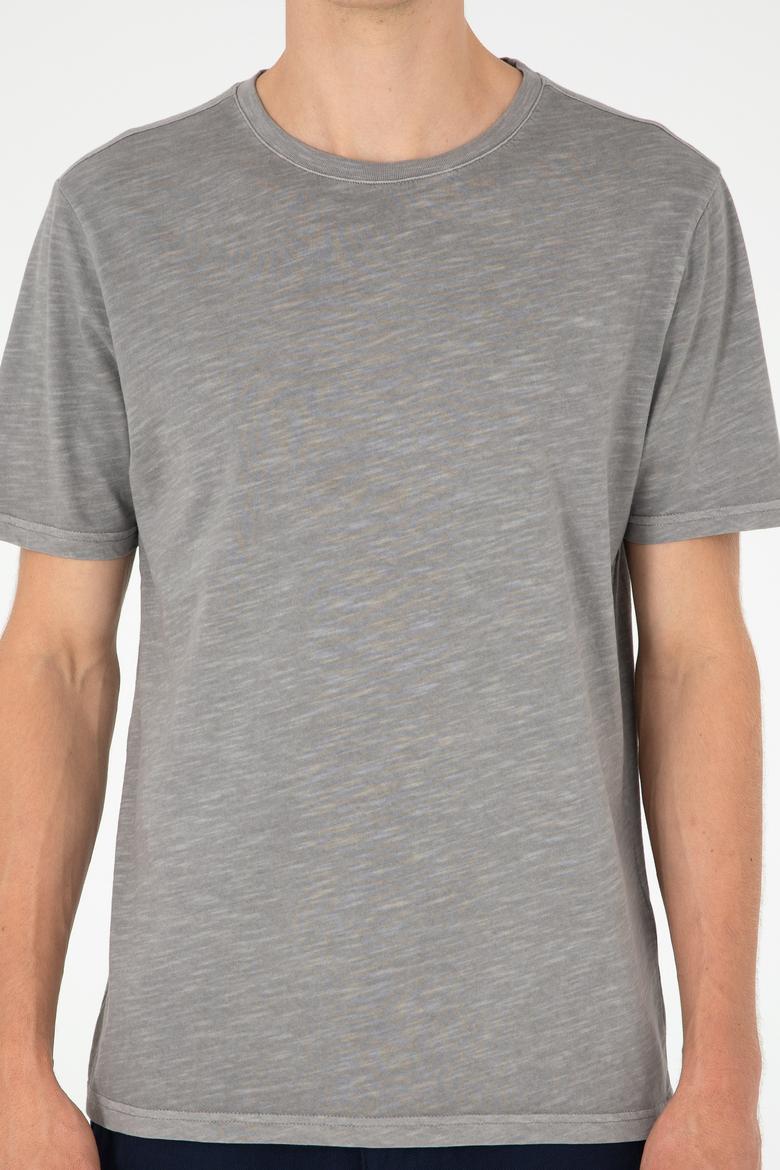Erkek Regular Fit Bisiklet Yaka Koyu Gri Basic Tişört - 50279578118