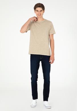 Erkek Regular Fit Bisiklet Yaka Açık Haki Basic Tişört - 50279578150