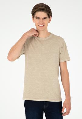 Erkek Regular Fit Bisiklet Yaka Açık Haki Basic Tişört - 50279578150