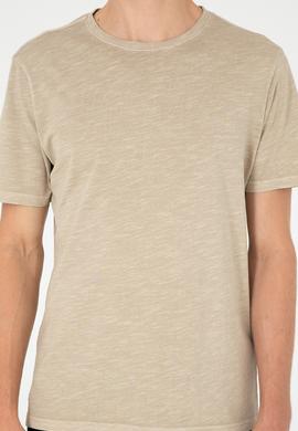 Erkek Regular Fit Bisiklet Yaka Açık Haki Basic Tişört - 50279578150