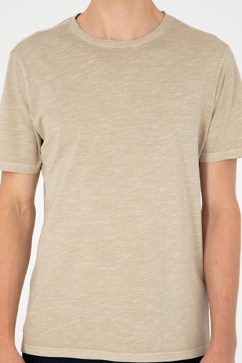 Erkek Regular Fit Bisiklet Yaka Açık Haki Basic Tişört - 50279578150