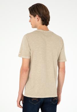 Erkek Regular Fit Bisiklet Yaka Açık Haki Basic Tişört - 50279578150