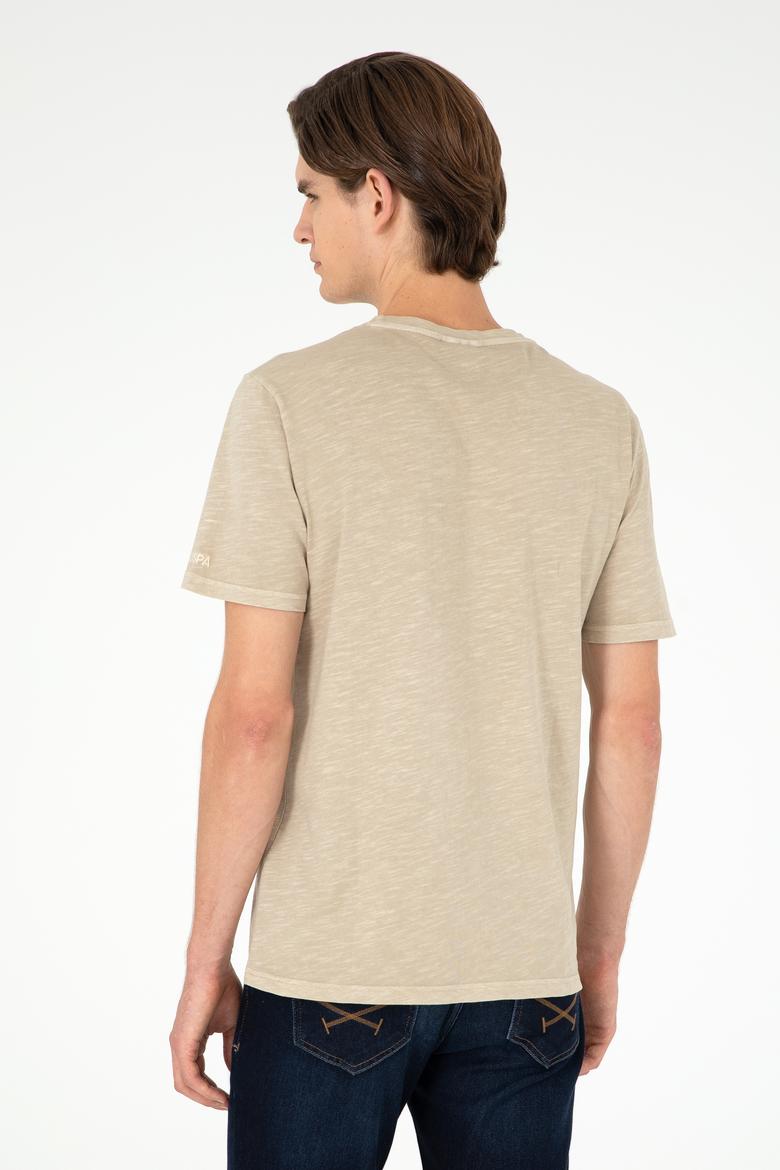 Erkek Regular Fit Bisiklet Yaka Açık Haki Basic Tişört - 50279578150