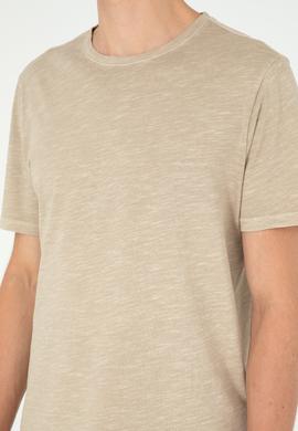 Erkek Regular Fit Bisiklet Yaka Açık Haki Basic Tişört - 50279578150