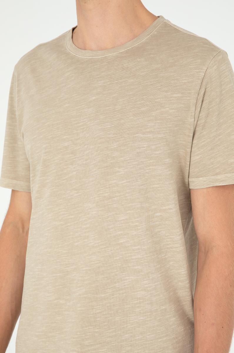 Erkek Regular Fit Bisiklet Yaka Açık Haki Basic Tişört