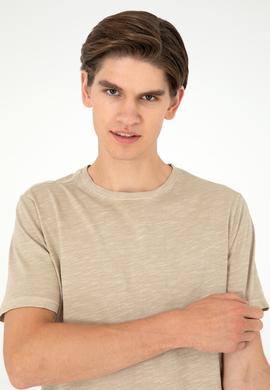 Erkek Regular Fit Bisiklet Yaka Açık Haki Basic Tişört - 50279578150