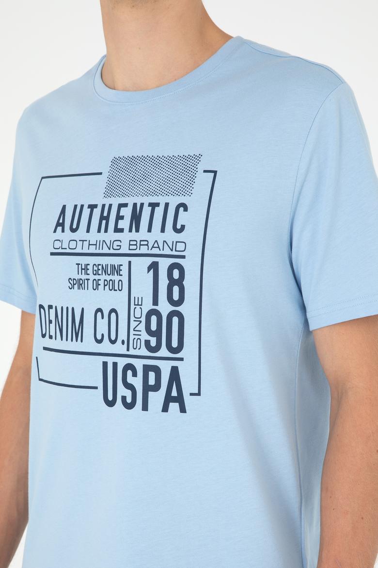 Erkek Oversize Fit Bisiklet Yaka Mavi Tişört - 50282006031