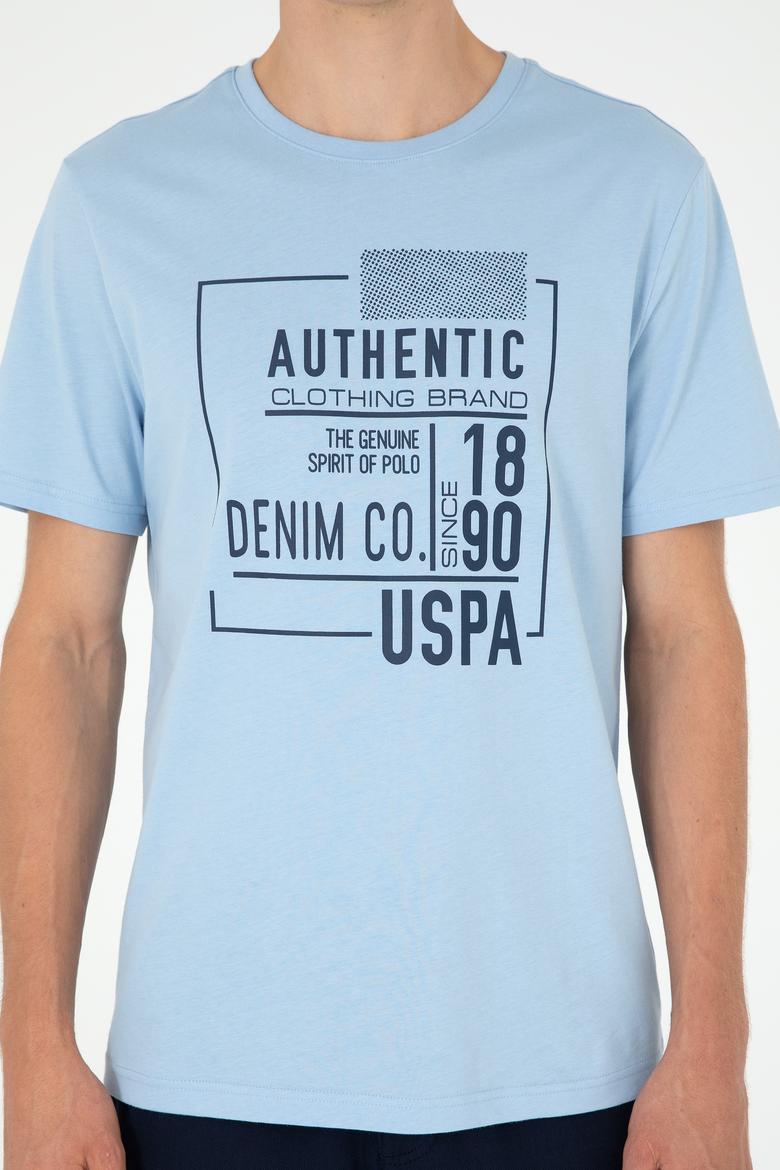 Erkek Oversize Fit Bisiklet Yaka Mavi Tişört - 50282006031