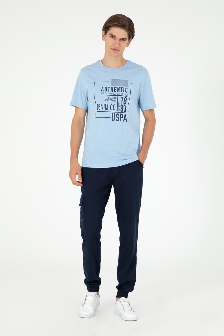 Erkek Oversize Fit Bisiklet Yaka Mavi Tişört - 50282006031