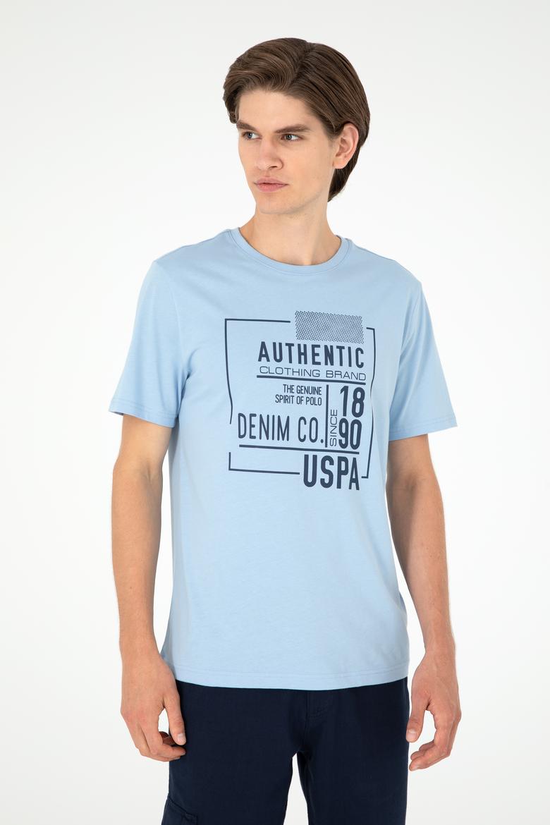 Erkek Oversize Fit Bisiklet Yaka Mavi Tişört - 50282006031