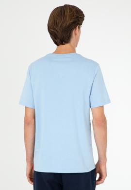 Erkek Oversize Fit Bisiklet Yaka Mavi Tişört - 50282006031