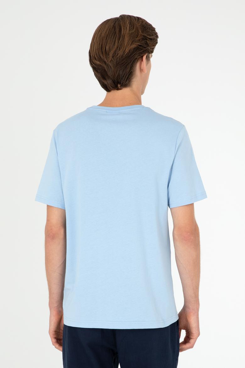 Erkek Oversize Fit Bisiklet Yaka Mavi Tişört - 50282006031