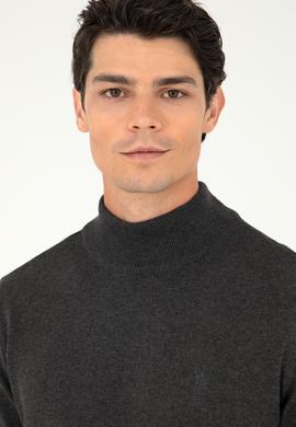 Erkek Slim Fit Yarım Boğazlı Antrasit Melanj Basic Kazak - 50288887044