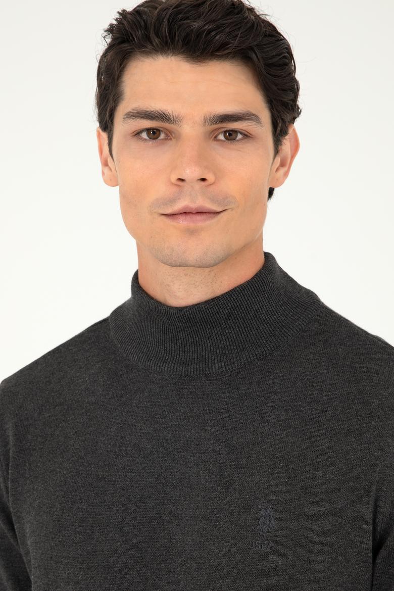 Erkek Slim Fit Yarım Boğazlı Antrasit Melanj Basic Kazak - 50288887044