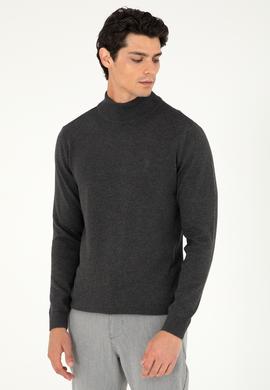 Erkek Slim Fit Yarım Boğazlı Antrasit Melanj Basic Kazak - 50288887044