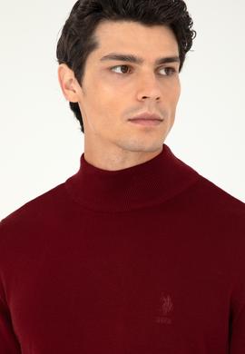 Erkek Slim Fit Yarım Boğazlı Bordo Basic Kazak - 50288887055