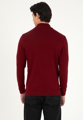 Erkek Slim Fit Yarım Boğazlı Bordo Basic Kazak - 50288887055